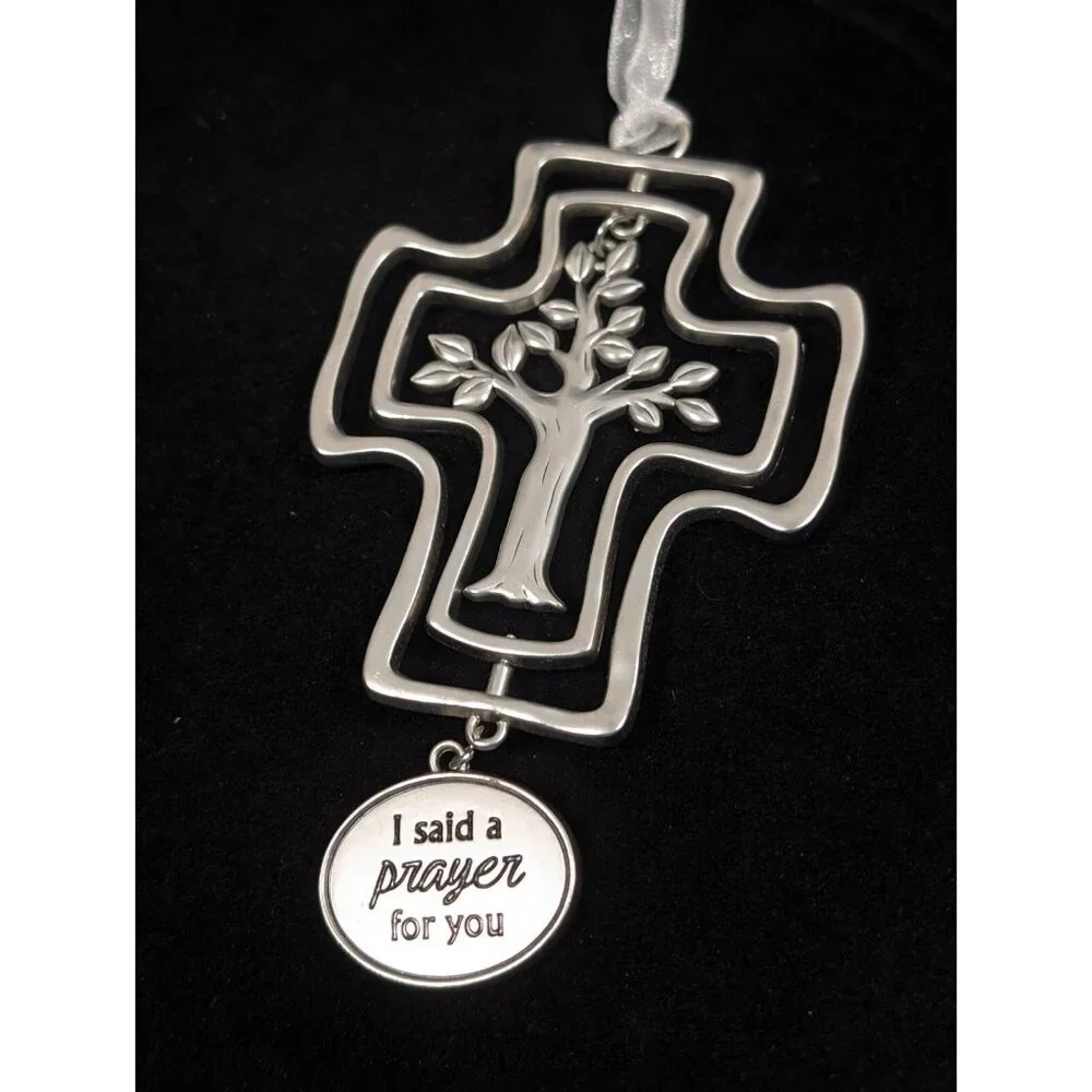 Cross Christmas Ornament I Said A‎ Prayer For You Silver tone Tree